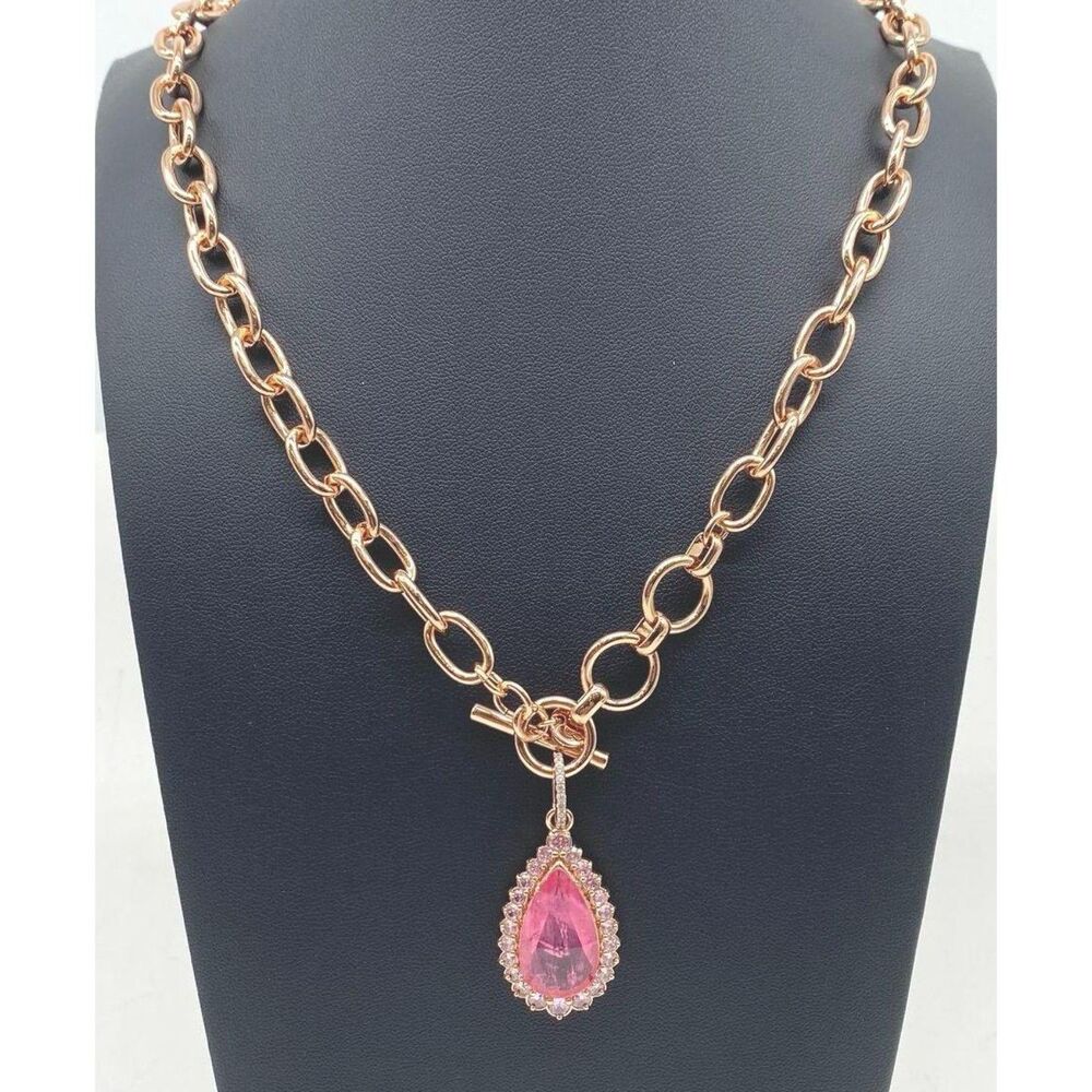 Bomb Party Rose Gold Tone Resort Wear Oceanic Love Pink Topaz Necklace